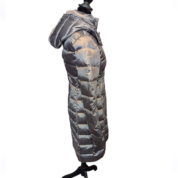 Duck Down DKNY Pewter Silver Puffer Winter Coat Long New With Tags - Picture 2 of 8